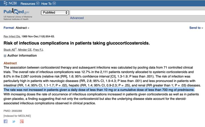 Steroid dozu ve enfeksiyon riski Prednizon günlük dozu 10