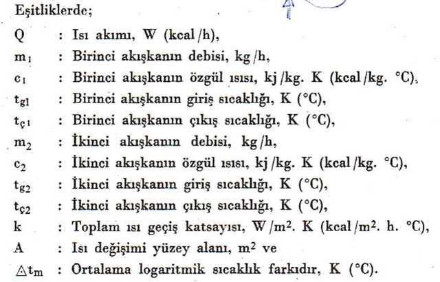 Isı değişimiyle geçen Q ısı akımı için, kayıplar