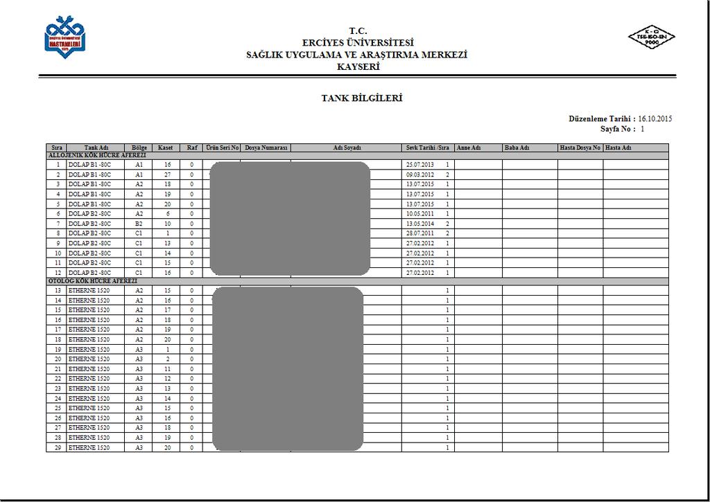 TANK RAPORLAMA Tank Sorgulama ekranından yapılan