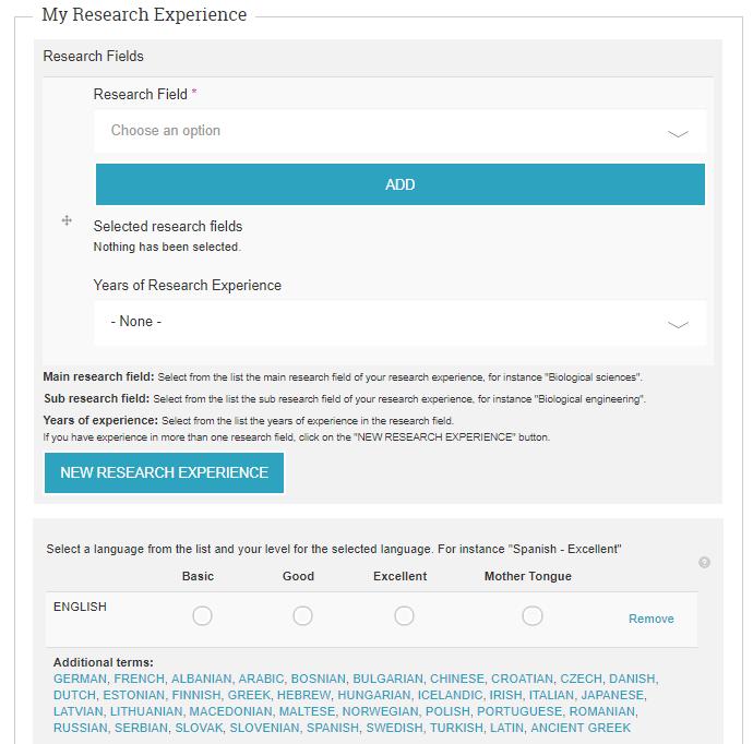 5. Adım: Araştırma Deneyimi Girişi Aynı form üzerinde araştırma deneyiminizi kaydedebilirsiniz.