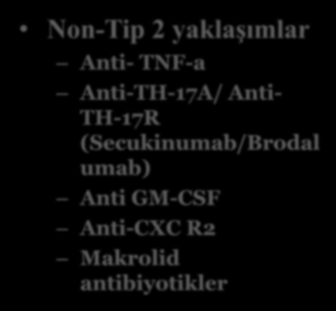 Astım endotiplerine yönelik biyolojikler Non-Tip 2 yaklaşımlar Anti- TNF-a Anti-TH-17A/ Anti- TH-17R