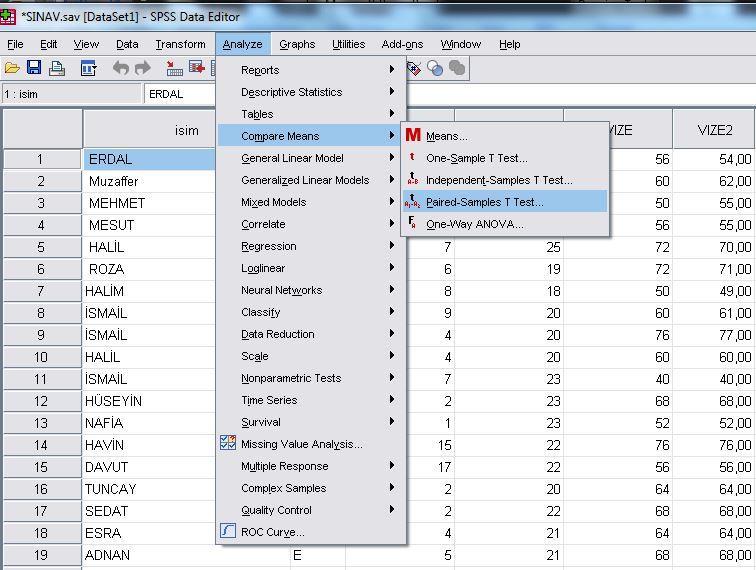 Eğer aynı gruba ait 2 farklı değişkeni karşılaştırıyorsa k bu sefer de bağımlı örneklem