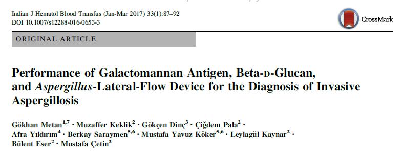 Serum / BAL GM / BD-Glukan / LFD 75 atak, 64 hasta taranmış Radyolojiye göre 3 yüksek