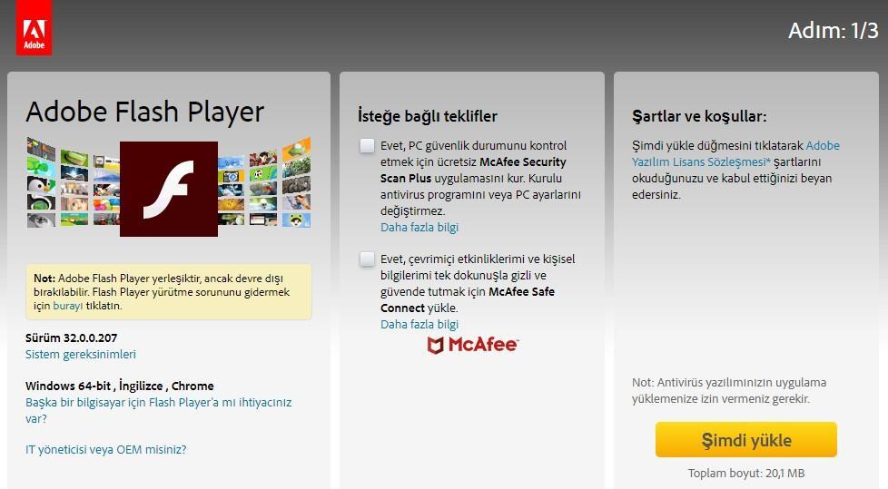 Flash Player kurulumu https://get.adobe.
