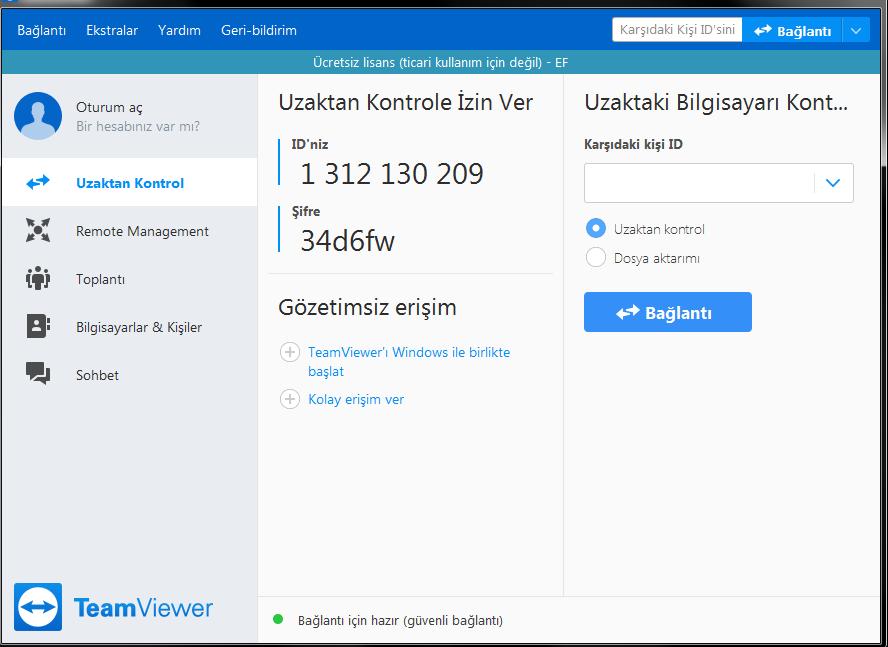 TeamViewer i çalıştırınız.