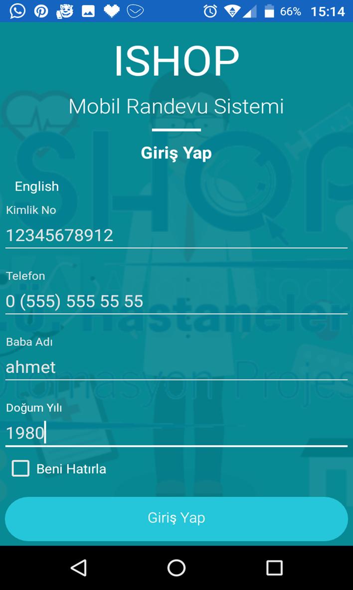 Resim 2 deki gibi açılan ekranda randevu almak istenilen kişinin TC Kimlik numarası, telefon