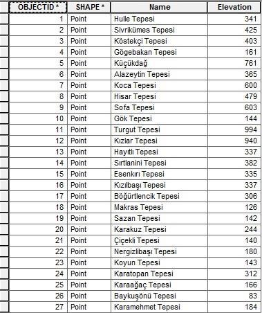 Gül, S., Taşkaya, S., International Journal of Eastern Anatolia Science Engineering and Design( IJEASED) (2019) 1(1):29-48 Şekil 13. Tepelerin öznitelikleri 4.2.2. Çizgi Verilerinin Sayısallaştırılması 4.