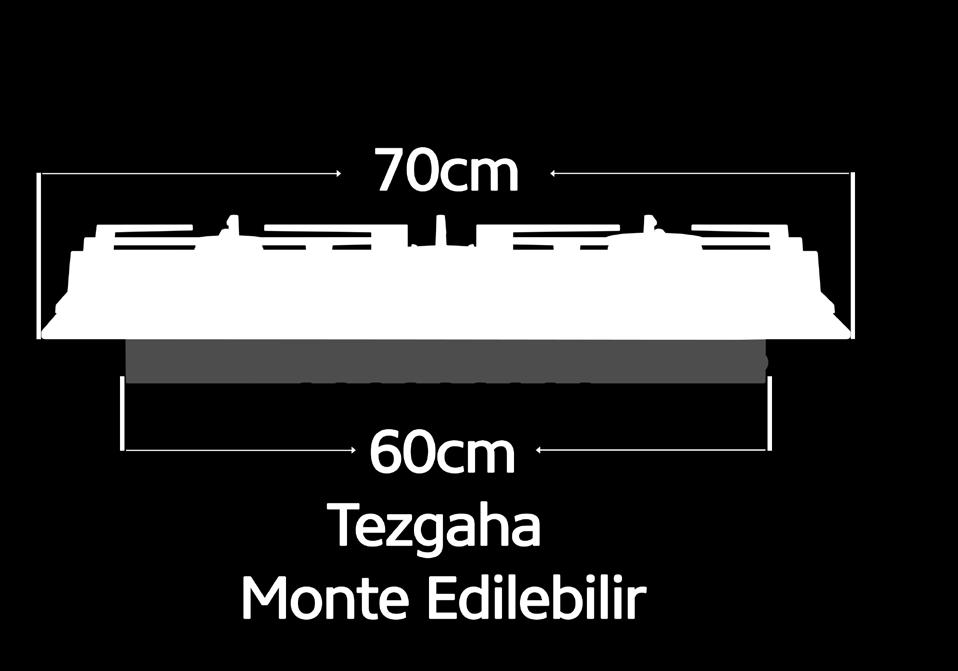 cm genişlik (60 cm tezgahına monte edilebilir) Kare döküm ızgara 60cm Tezgahına Monte Edilebilir 70cm lik Simfer