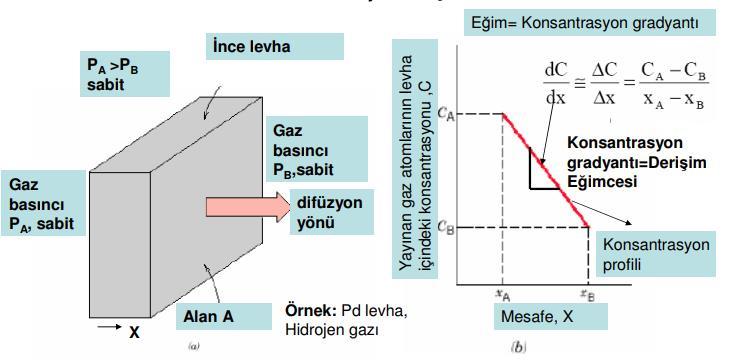 Kararlı hal difüzyonu Eğer, difüzyon akısı zamanla değişmiyor ise kararlı hal durumu ortaya çıkar.