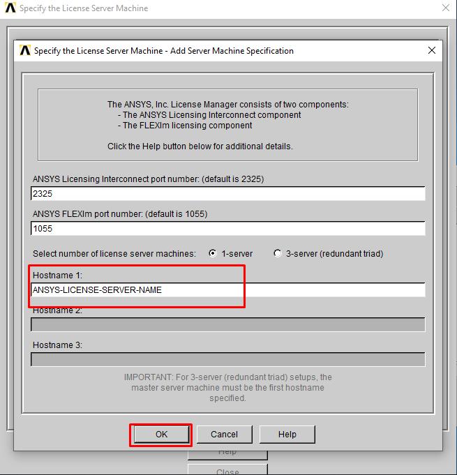 ANSYS 2019 R1 Client Sunucu Yapılandırması Hostname 1 kısmına lisans çekeceğimiz sunucunun IP adresi veya Sunucu adını yazmamız gerekiyor. IP adresi sabit değil ise Host adı yazılması gerekmektedir.