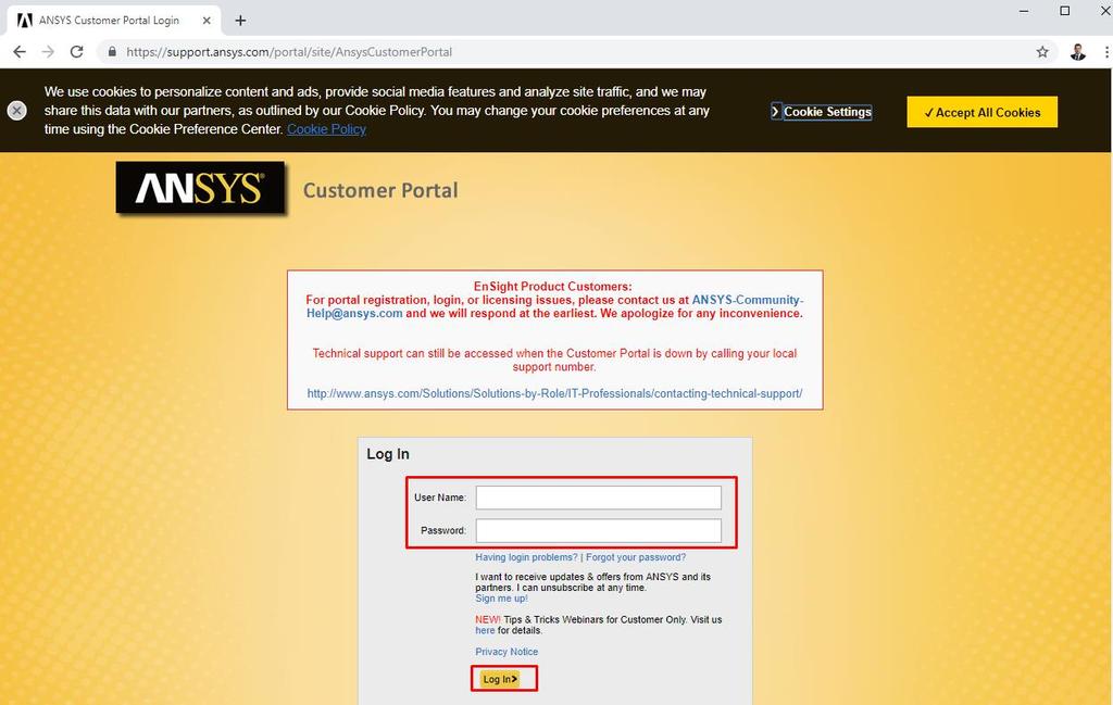 ANSYS Customer Portal Downloads ANSYS Customer Portal bölümünde almış