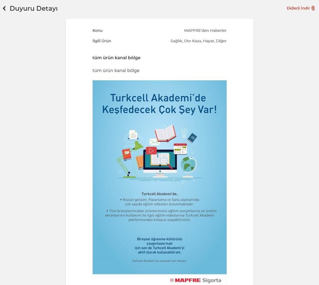 7. Duyuru listesindeki ürün filtresinden aşağıdaki ürün seçenekleri için filtreleme yapabilirsiniz: 8.