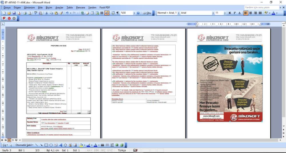 Teklif / Proforma Fatura Size ait formatta resimli teklif/proforma faturanız hazırdır.