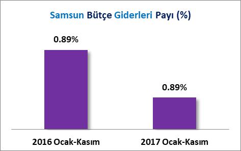 2016 Ocak- Kasım döneminde Samsun ilinde 4 Milyar 560 Milyon 635 Bin TL bütçe gideri gerçekleşirken 2017 Ocak-Kasım döneminde %17.