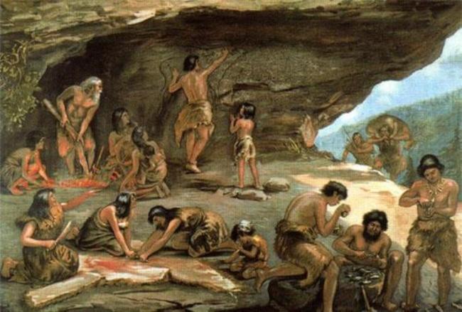 Üst Paleolitik Dönem, Mağara ve Kayaaltı Sığınağı Yaşamını Gösterir Çizim Epi-paleolitik Dönem M.Ö. 17.000-9.