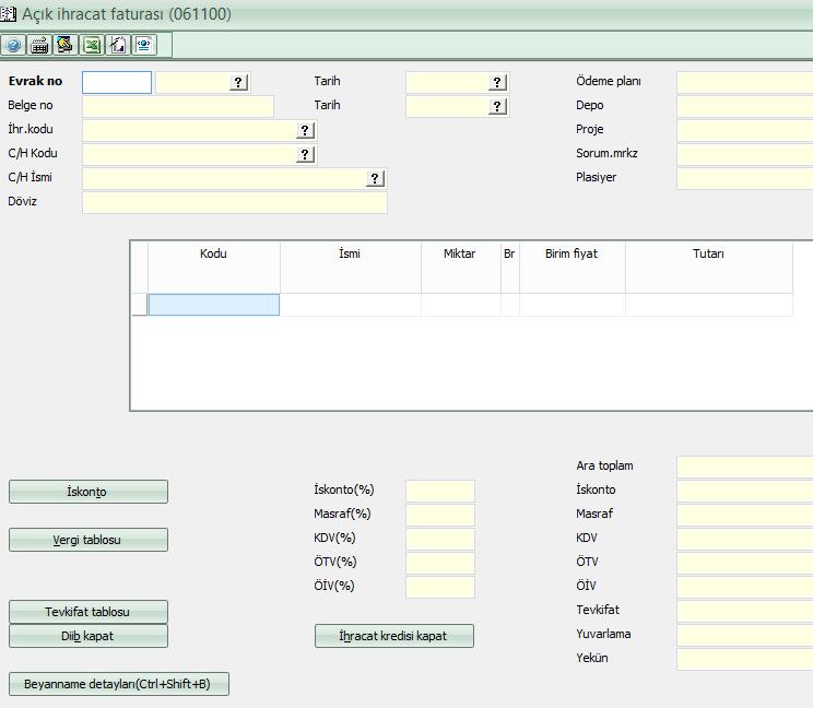 İhracat Faturası (061100) Nedir? Yurtdışına ihraç ettiğiniz mallar karşılığında firmalara keseceğiniz faturalar, bu bölümden programa girilecektir.