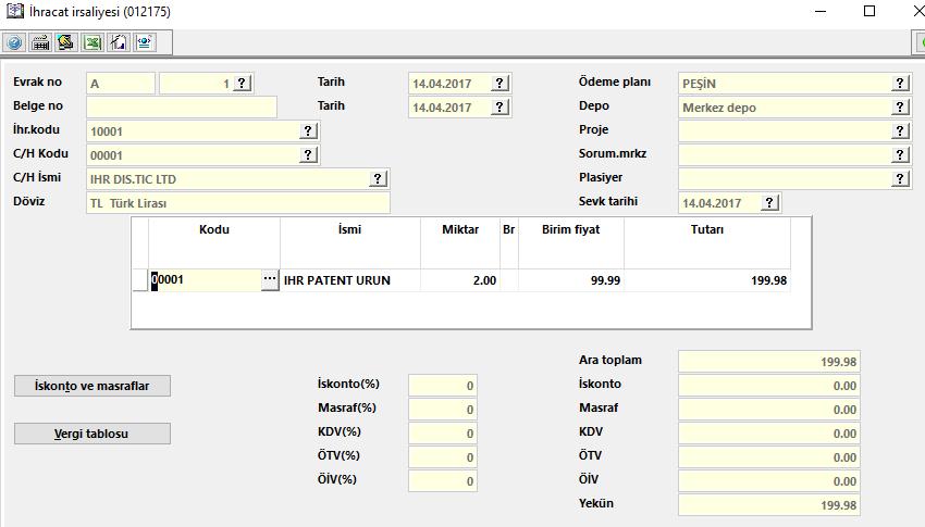İhracat İrsaliyesi (012175) İhraç edilen ürünleriniz ile ilgili olarak irsaliyenizi bu program ile düzenleyebilirsiniz.