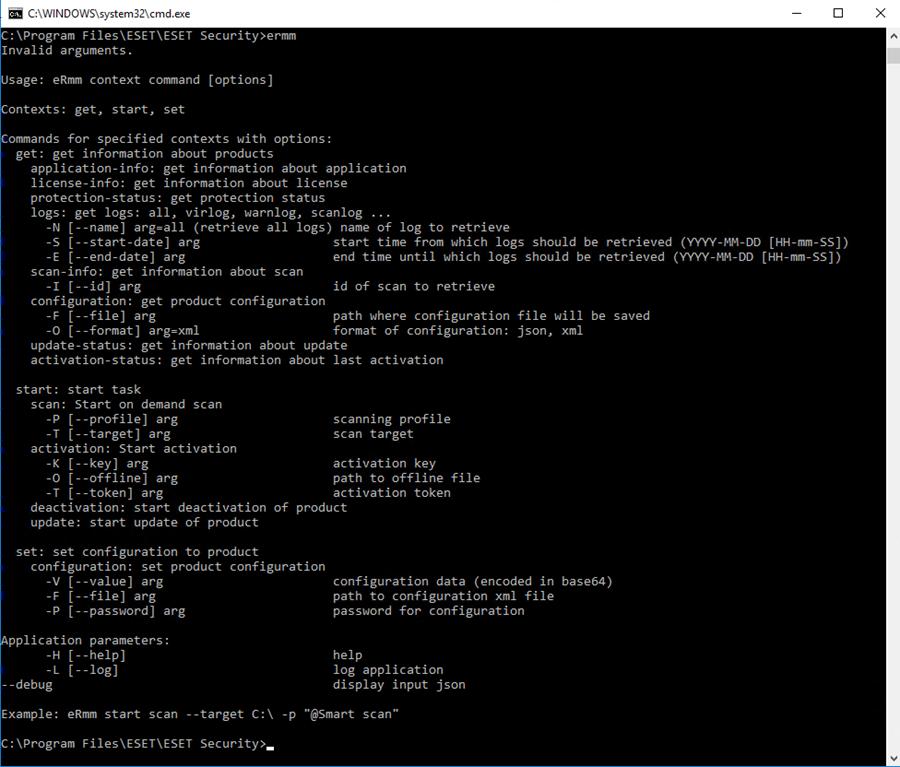 ermm.exe uses three basic contexts: Get, Start and Set. In the table below you can ﬁnd examples of commands syntax.