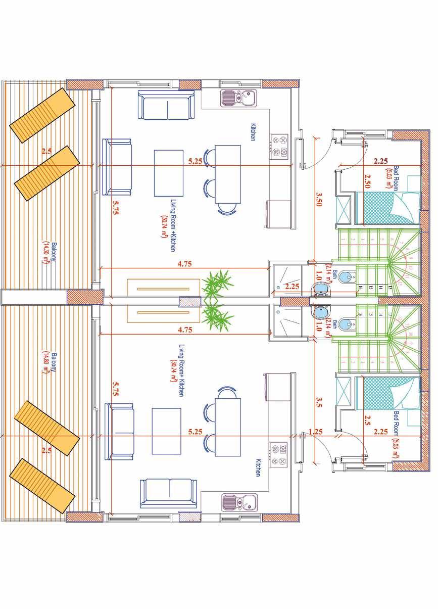 Type 1 Ground Floor 2 Duplexes Salon + Mutfak 30,74 m² Oda 5,03 m² Banyo