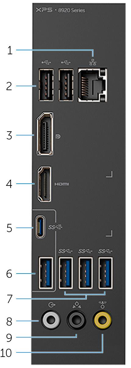 Arka panel 1 Ağ bağlantı noktası Ağ veya internet'e erişmek için bir geniş bant modem veya bir yönlendiriciden gelen bir Ethernet (RJ45) kablosunu bağlayın.