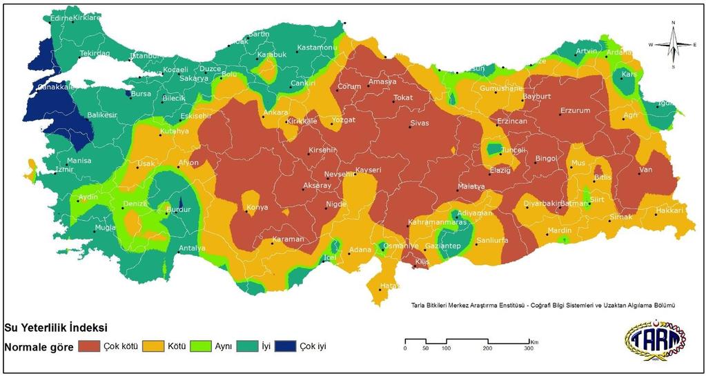 SU YETERLİLİK İNDEKSİ (Water Satisfaction Index-WSI) ANALİZİ Su Yeterlilik İndeksi; bitkinin yetişme dönemi boyunca ekimden hasata kadar gelen yağış; sıcaklık, güneşlenme ve rüzgar nedeniyle oluşan