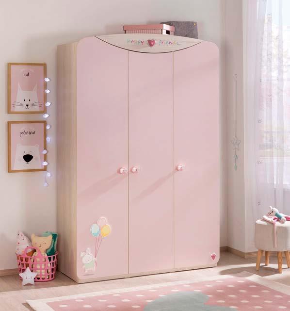 The wardrobe that has been made cuter and safer with rounded corners provides quite a lot of storage space by many shelves
