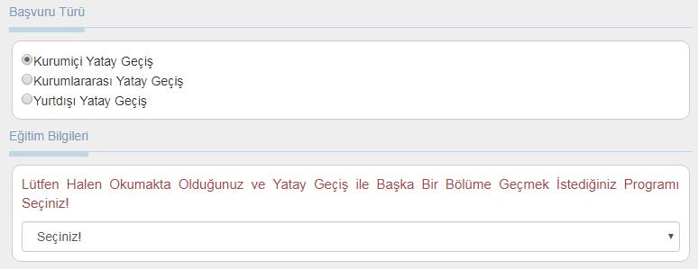 Eğitim Bilgisi Seçim Ardından Başvuru ve Sınav Bilgilerinin girilmesi için sırasıyla ekranlar açılmaktadır.