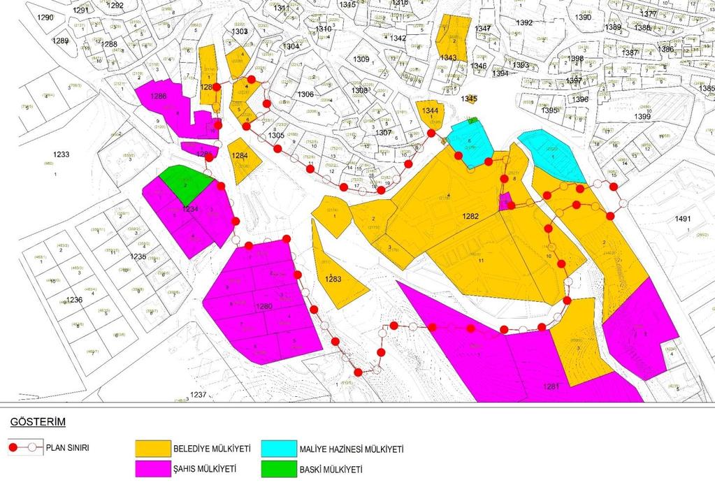 1/5000 Ölçekli Koruma Amaçlı NİP sınırlarında kalan Mülkiyet Durumu JEOLOJİK ETÜD DURUMU Planlama alanını da kapsayan, Onaylı Jeolojik Etüd raporuna göre, planlama alanı Önlemli Alan 2.1 (ÖA-2.