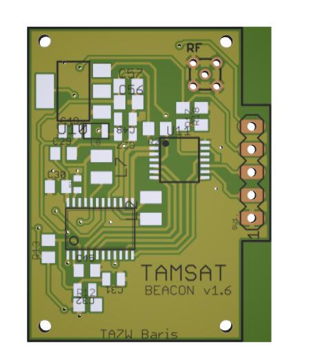 Şekil-3 Beacon Kart Boyutları Beacon kartı boyut oalrak OBC üzerine ya da başka bir taşıyıcı kart üzerine oturulacak şekilde tasarlanmıştır.