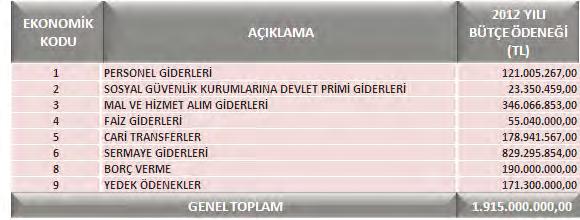 Giderleri, Faiz Giderleri, Cari Transferler, Sermaye Giderleri ödenek harcamalarında birim teklifleri ile belediyemizce yıl içinde yapılacağı tahmin edilen Borç Verme ve Yedek Ödenek harcamalarından