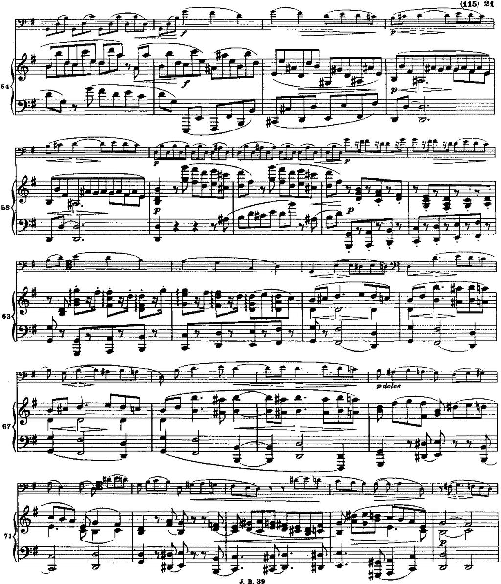 72 Johannes Brahms ın Opus 38 Mi Minör Viyolonsel-Piyano Sonatının Üçüncü Bölümünün İncelenmesi Şekil 9: 54.-75. Ölçüler Sol majör tonunda yazılmış olan serim bölümünün 53.