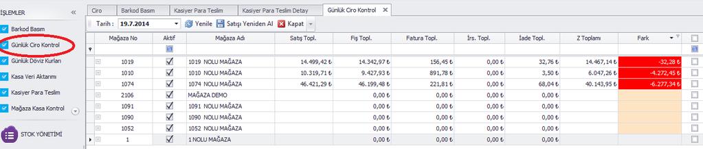 Kasa ve terazilere bilgi gönderilmesi işlemleride bu ekrandan yapılabilmektedir.