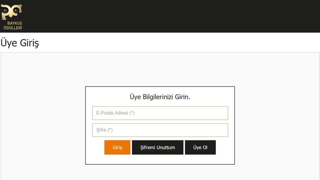 http://uye.baykusodulleri.org.tr Üye ol- a tıklayarak üye bilgilerinizi ve şifrenizi oluşturunuz.