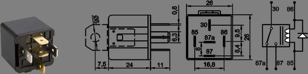 Ürün Kodu 700.220.312 24V 20/15A Sürekli SPDT NO, NC / 1 Form C 5 Terminalli Diyotlu Braketli Terminal Yapısı & Boyutlar & Diyagram Aksesuarlar 207.150.251 207.100.