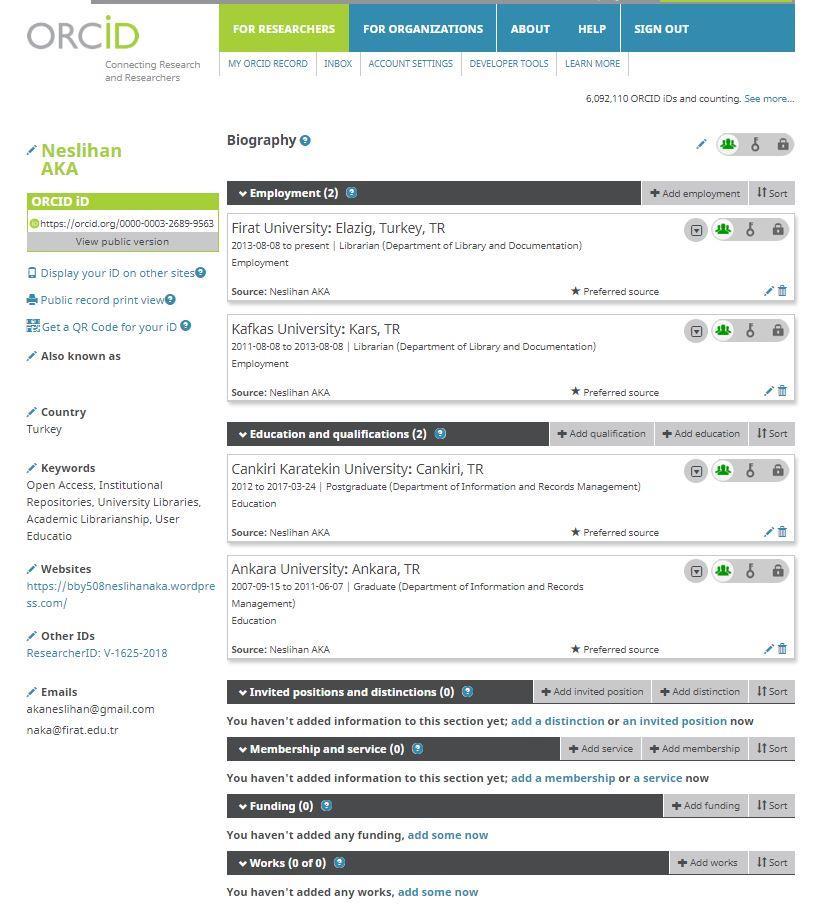 2. ORCID Profilinizin en