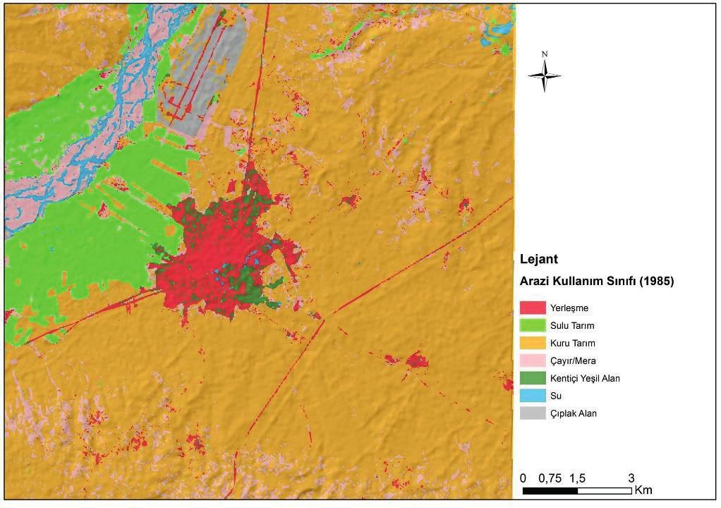 Şekil 7. Çalışma sahasının 1985 yılı arazi kullanım haritası Şekil 8.