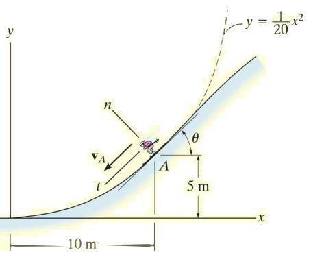 Örnek Problem Şekildeki kayakçı y= (1/20) x 2 yolu üzerinde 6 m/s lik