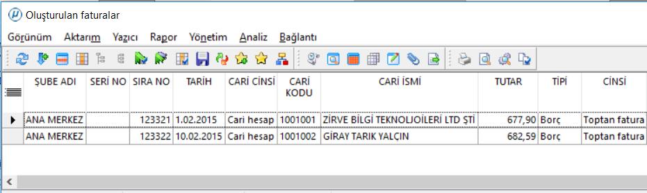 Oluşacak evrakların dökülmesi isteniyorsa Oluşacak evraklar dökülsün parametresi seçilmelidir.