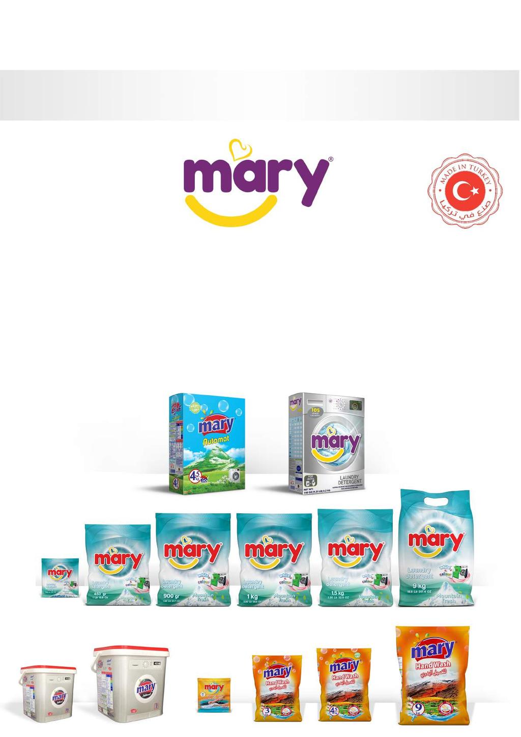 Toz Deterjan Mary Toz Çamaşır Deterjanları, formulü bor ile güçlendirilmiş olup, eşsiz dağ esintisi kokusuyla da ferahlık sağlamaktadır.