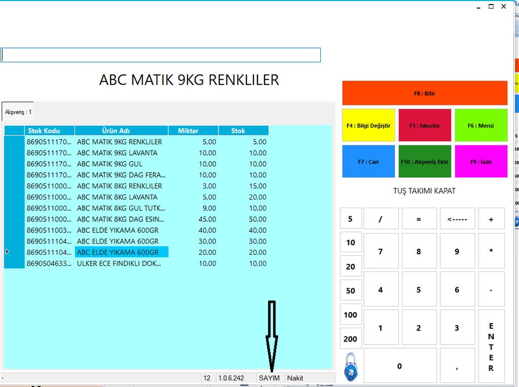3- Sayım Üsteki resimde Sayım Fişi ekranı görünmektedir. Bu ekrana geçiş F11 tuşu ile yapılmaktadır.