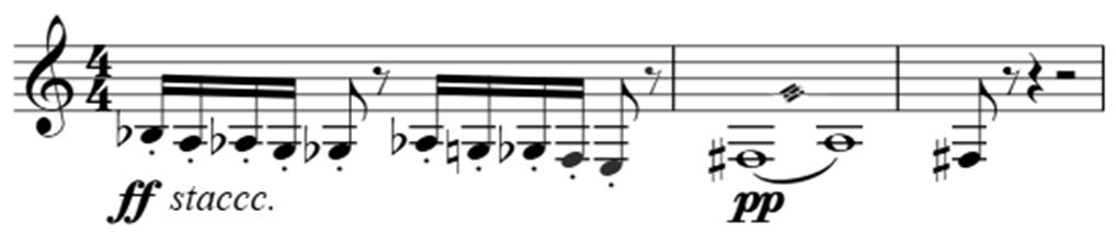 Birinci bölüm 133 ölçü sürmekte ve nüanslar pianissimo dan fortissimo ya kadar çeşitlilik göstermektedir. Bölümde fortissimo nüansı 1. ila 6., 49. ila 51. ve 60. ila 66.