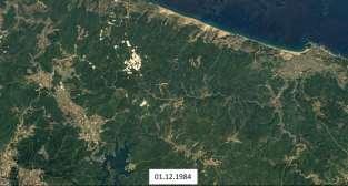 2018 de 3 ayrı bölgede (Şekil 9 da soldan sağa Melissi, Kineta ve Mati) yaklaşık 9000 hektar alanda etkili olan ve 92 kişinin hayatını kaybettiği orman yangının öncesi ve sonrası Landsat 8 OLI
