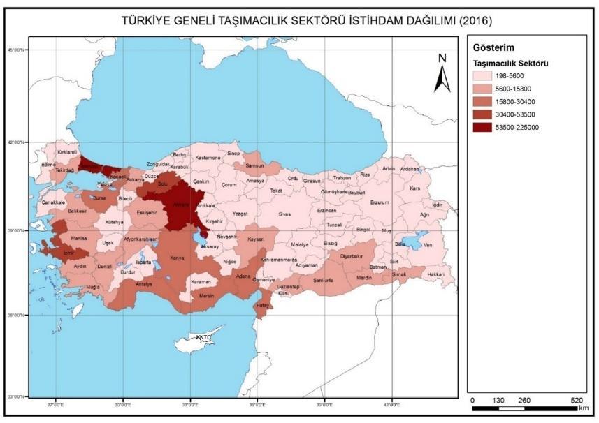 13% TARIM 45% SANAYİ 42% HİZMETLER Şekil 4 2016 Yılı GSYH' nin Sektörlere Göre Dağılımı (Kaynak: TÜİK, 2016) Türkiye de ulaşım hizmetlerinin ekonomik kalkınma üzerindeki etkisi incelendiğinde; 2015