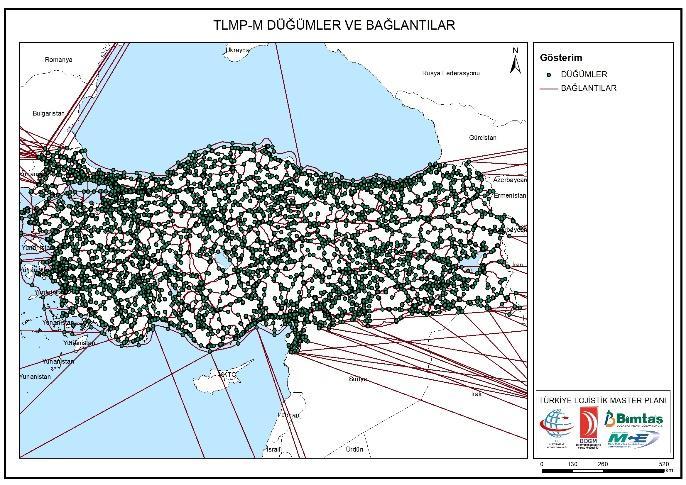 Harita 3 TLMP-M Düğümler ve Bağlantılar Model analizleri, Tablo 11 de içerdikleri yük türleri verilen 9 yük grubuna göre değerlendirilmiştir.