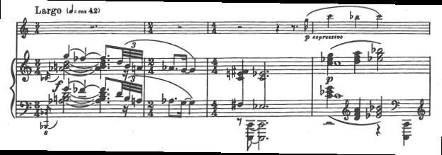 Piyanonun kısa girişinde dissonans ve kromatik dörtlü akorlar vardır. Keman, modalliği pentatonik olan oldukça duygulu bir ezgiyi çalar.