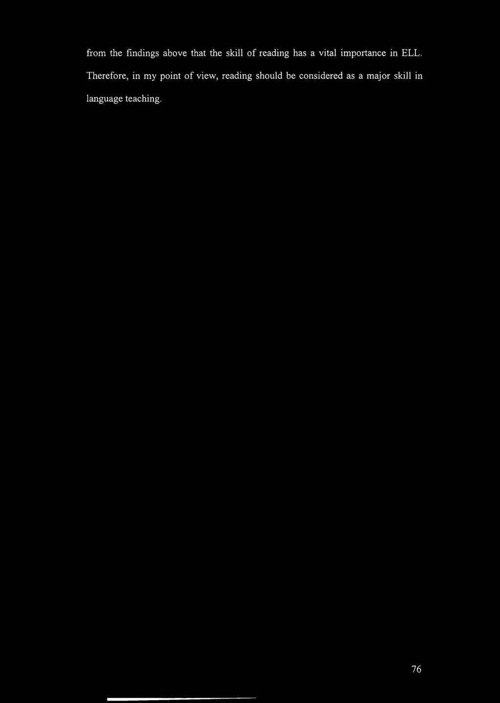 from the findings above that the skill of reading has a vital importance in ELL.