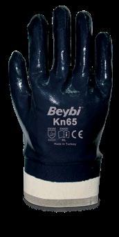 Kn65 Güvenli Manşetli Tam Nitril Kaplı Pamuk Eldiven, Şardonlu (Petrolcü) Superior Full Nitrile Coated Cotton Glove with Premium Safety Cuff Metal üretim ve ağır sanayi alanında kullanıma uygundur.