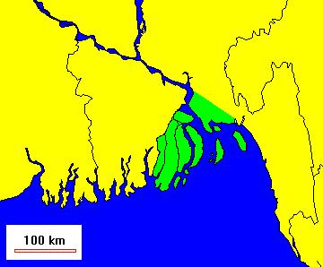 Doğa Bilimleri Araştırma Merkezi Gelgit egemen delta Ganj Deltası Delta, Bengal körfezine akan iki büyük nehirle beslenir. Gelgit aralığı 3 metredir.