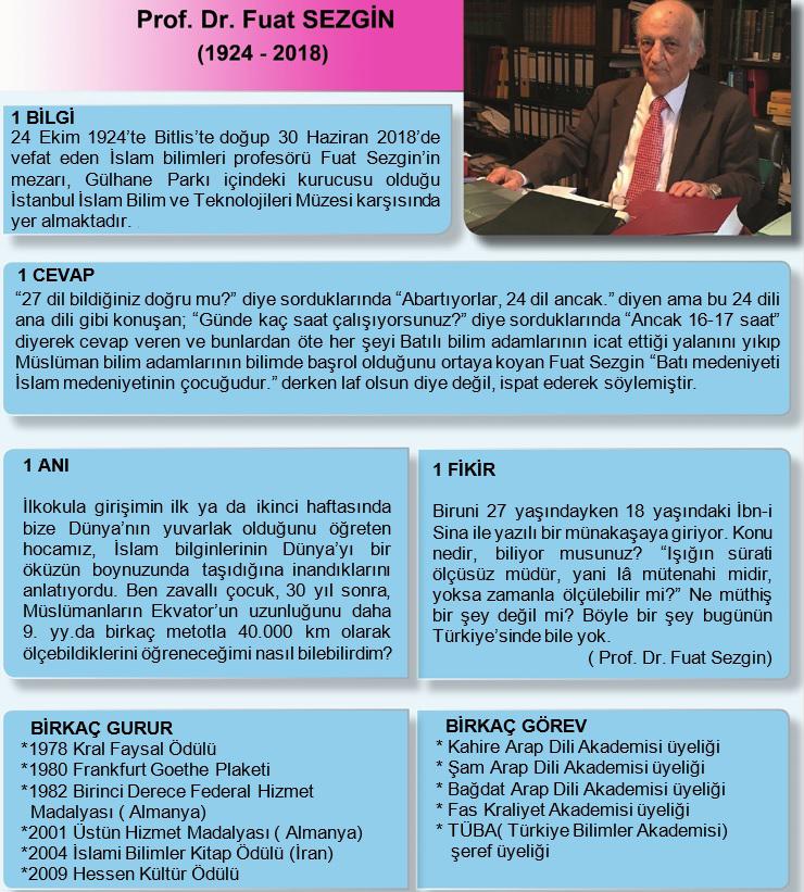 13. ve 14. soruları aşağıdaki görsele göre cevaplayınız. 13. Bilgilerden yola çıkarak Prof. Dr. Fuat Sezgin ile ilgili hangi yargıya ulaşılamaz?