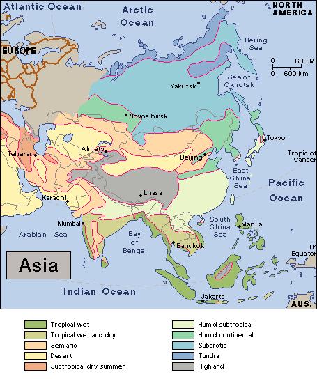 İKLİM Asya nın iklimi çeşitlilik gösterir. Asya kıtası, iklim çeşitleri ile tüm iklim kuşaklarına yayılır.